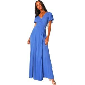 Lulus Heart of Marigold Denim Blue Wrap Maxi Dress Blue Color Size Medium